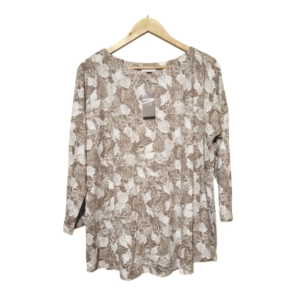 J. Jill Womens L Tall Brown Seashell Coral Print Linen-Blend 3/4 Tunic Top New - Picture 1 of 8